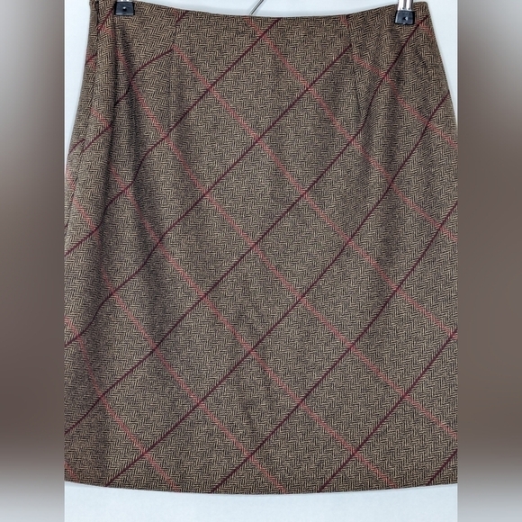 Ann Taylor Loft Skirt Sz 8P Petite Wool A Line Brown Check Dark Academia Library - Picture 3 of 7